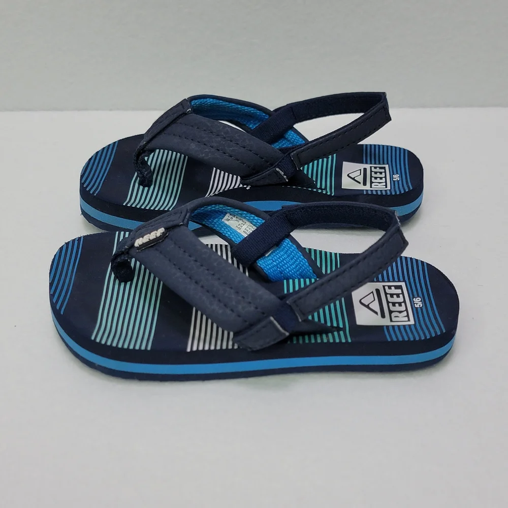 Reef Kids Sandals Size 5/6 Blue Striped Toddler Beach Flip Flops Slingback
